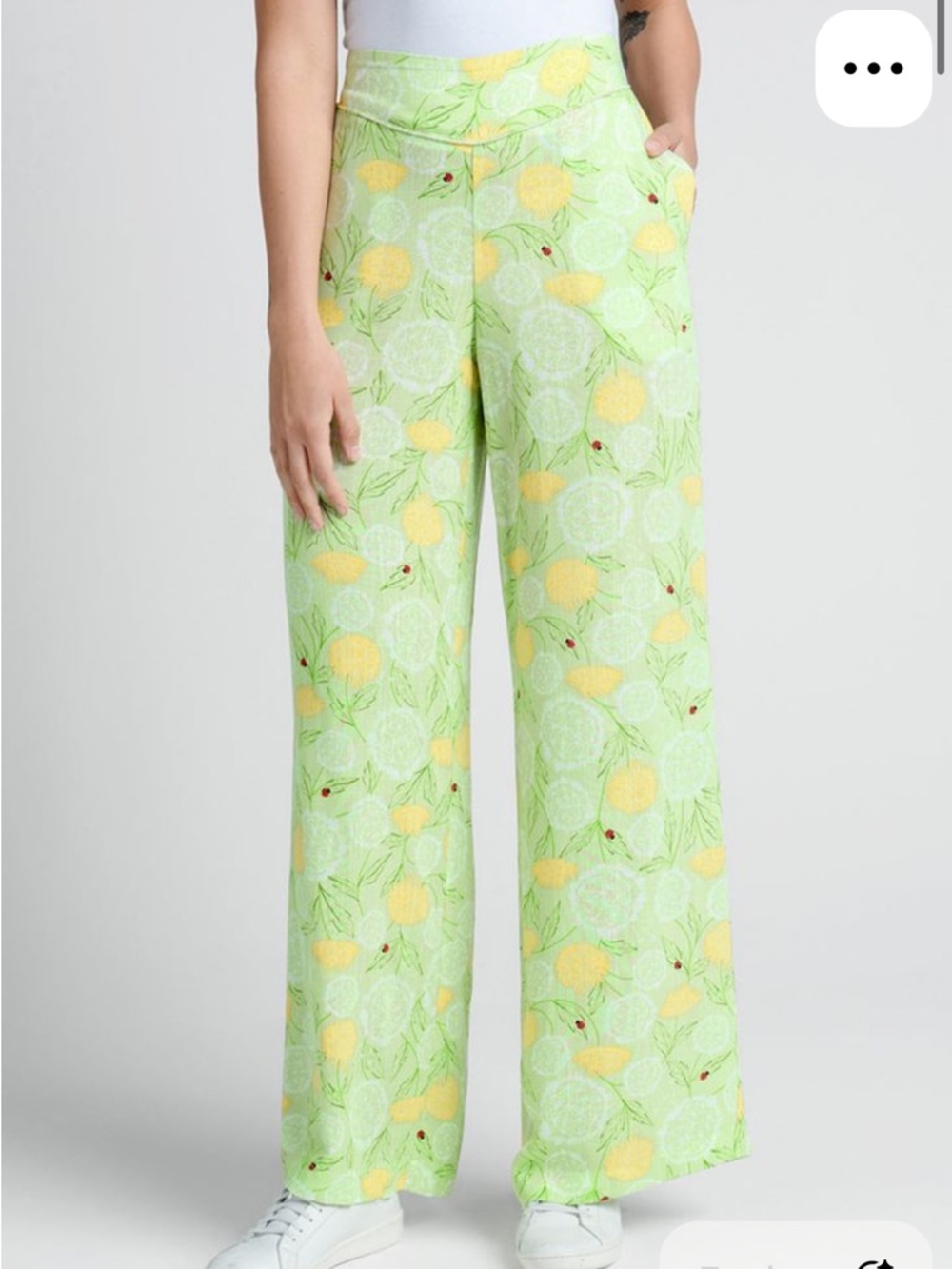 NWT Modcloth Wide Leg Green & Yellow Dandelion/ladybug light/flowy summer pants